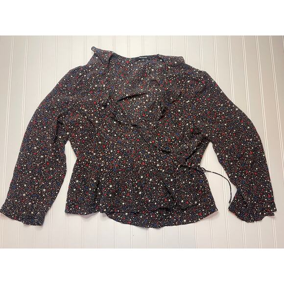 Madewell Silk Ruffle-Hem Wrap Top in Starry Night - Size Women's XL - Picture 1 of 8